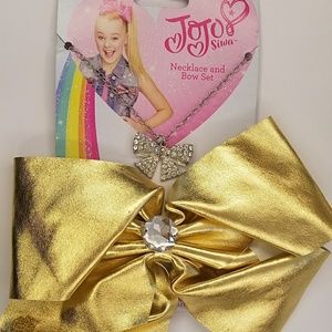 JoJo bow  metallic gold faux leather with necklace